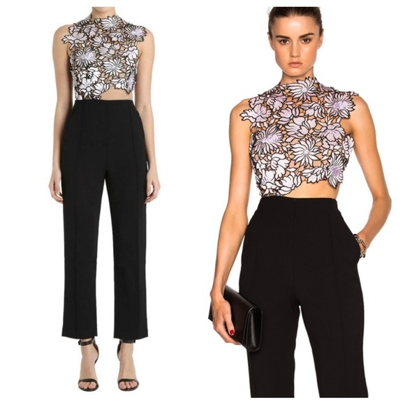 Self-Portrait Pants - Self Portrait Lilac Guipure Floral Lace Sleeveless Jumpsuit